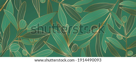 luxury gold Olive leaf background vector. Green and golden filter line arts design pattern for wallpaper, prints, canvas prints and home decoration.