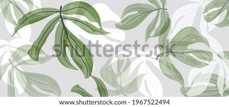 Abstract art tropical leaves background vector. Wallpaper design with watercolor art texture from palm leaves, Jungle leaves, monstera leaf, exotic botanical floral pattern. 