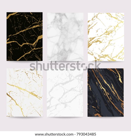 Marble with golden texture background vector illustration set