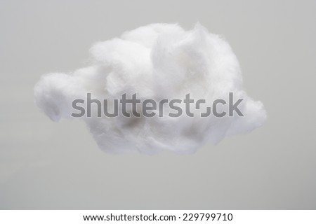 Cotton Wool Cloud isolated in Grey Background with Text Space. Clouds Made of Real Cotton