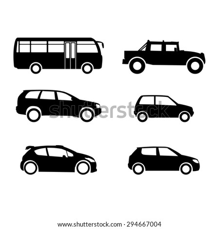 A Set Of Silhouettes Of Different Vehicles. Black Silhouettes ...