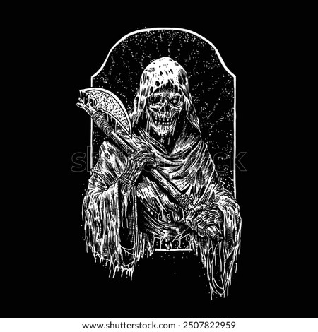 hand drawn grim reaper death metal illustration