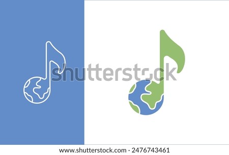 World music day logo, world music day, 21 june world music day. Music and earth logo isolated