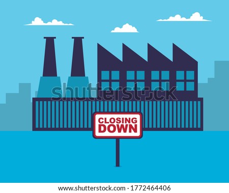 The factory closing down. Economic depression. Closed. Vector design