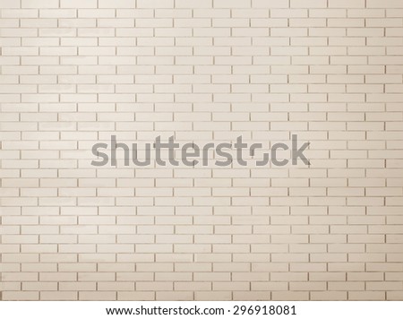 Brick wall tile texture background painted in antique sepia white color tone:Tiled brick wall in light sepia beige cream white tone