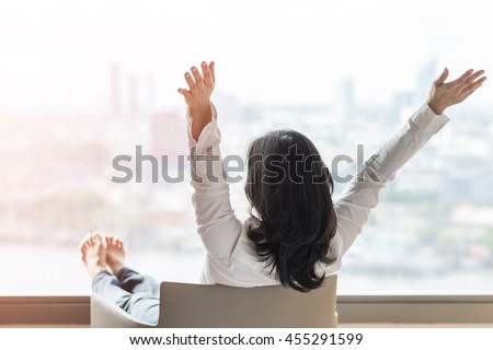 Similar – Image, Stock Photo Satisfied Asian resting woman sightseeing at temple