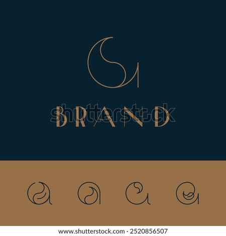 A set of minimalistic logo templates. Lowercase golden letter 