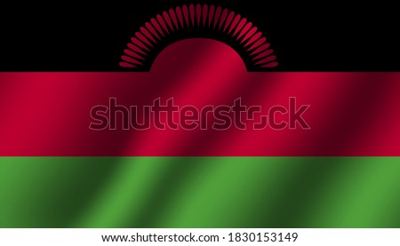 malawi national wavy flag vector illustration. textile fabric close up mode