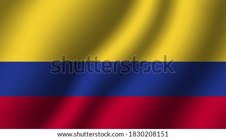 colombia national wavy flag vector illustration. textile fabric close up mode