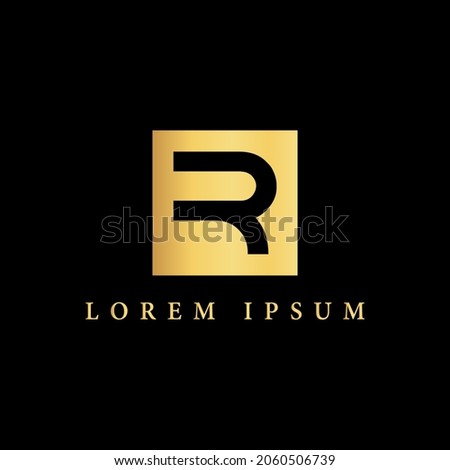 simple alphabet logo monogram design golden concept with square combination, for initial business identity letter R