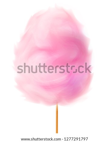 Pink sweet cotton candy, 3D. Vector illustration isolated on white background.