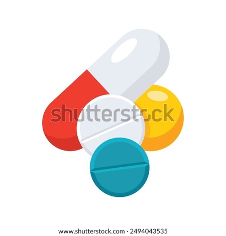 Professionally drawn illustration of birth control pill icon with other pills on white background