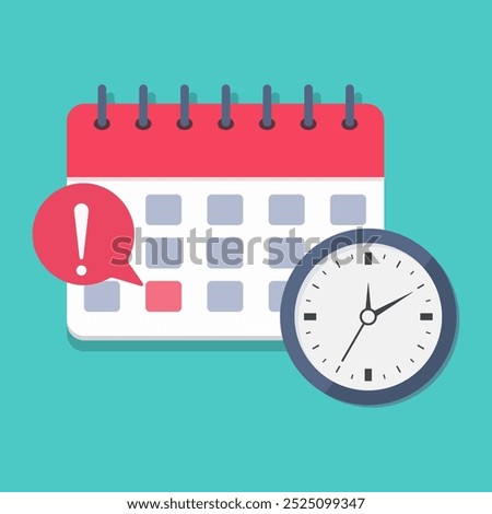 Professional illustration of a notepad with an exclamation mark and a clock