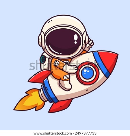 Cute cartoon astronaut riding a rocket