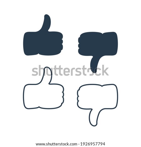 Hand with Thumbs Up and Hand with Thumbs Down Icon with fill and Line style. Like and Dislike Symbol. Flat Vector Icon Design Template Element.
