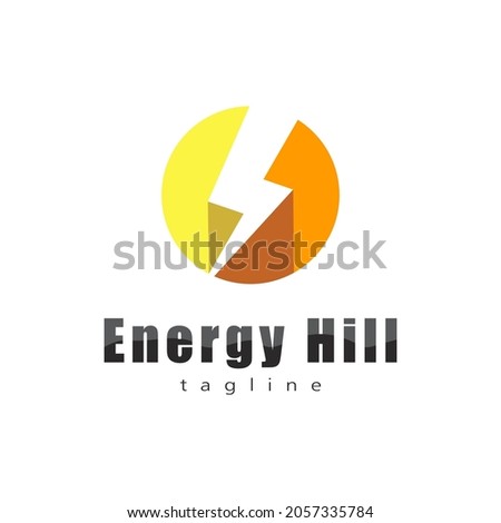 Energy Logo. White Negative space Electric Flash icon Lightning symbol Inside Yellow and Orange Circle Shape. Design Vector Icon Illustration.