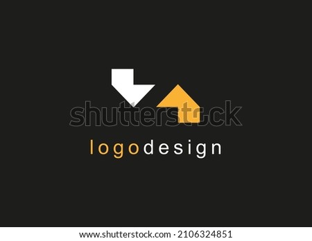 Abstract Initial Letter Z Logo. White Arrow Down and Yellow Arrow Up Shape Home Icon with Negative Space Letter inside. Usable for Real estate, Business and Technology Logos. Flat Vector Logo Design