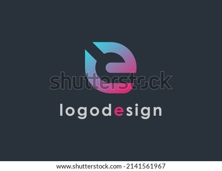 Initial Letter E Logo. Gradient Geometric Shapes Letter E with Letter C Negative Space isolated on Black Background. Usable for Business Logo and Branding. Flat Vector Logo Design Template Elements