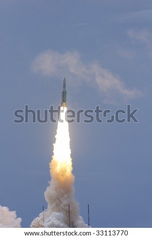 Kourou, French Guyana-July 1: launch of TerreStar-1, the heaviest commercial satellite ever launched, was performed with the 45th mission of an Ariane 5 on July 1, 2009 in Kourou, French Guyana.