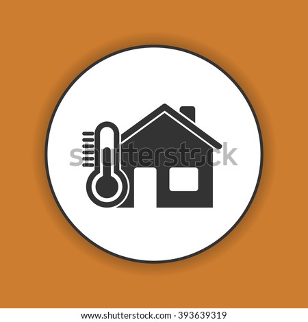Home icon with thermometer icon. Flat design style.
