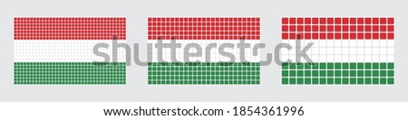 A set of 3 flags of Hungaria in Pixel style. isolated vector file.