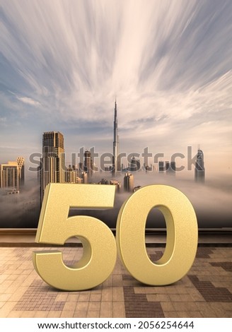 UAE National Day greeting. 3D illustration of  the number 50.