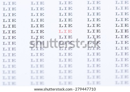 The word 'lie'in red type surrounded by similar text in black type