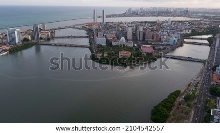 aerial view of the city of Recife and its bridges, rivers, buildings, traffic and its port. beautiful picture. Pernambuco, Brazil.
 Foto stock © 