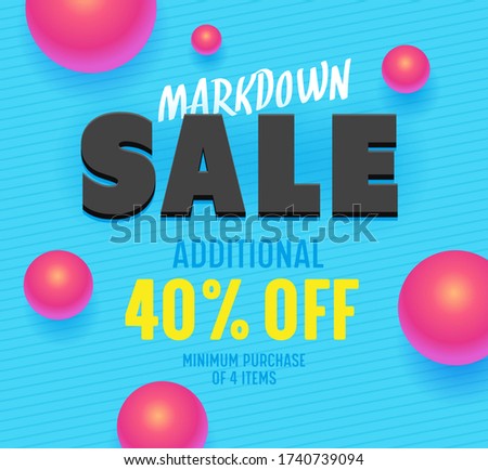 Markdown sale discount banner template promotion.Blue banner and pink bowl. Promo 40% off 