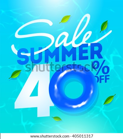 40th% Off Summer Sale template poster, vector illustration. Water ripple background. Summer Sale poster design for print or web. Super sale banner. Sale and discounts. Vector illustration