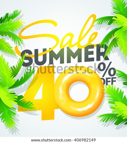 40th% Off Summer Sale template poster, vector illustration. Water ripple background. Sale poster design for print or web. Poster, banner, discount, promotion illustration. 