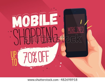 Mobile Shopping banner template. Sale and discounts. Up to 70% off Vector illustration. Promotion template design for print or web, media, poster material.