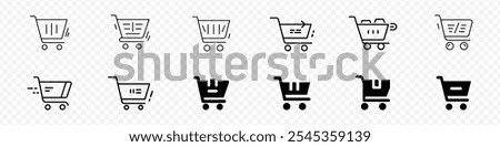 Shopping cart icons set. Shopping basket icon collection. Shopping cart line and flat icon. Shopping cart. Supermarket basket vector set. Store checkout isolated icon.