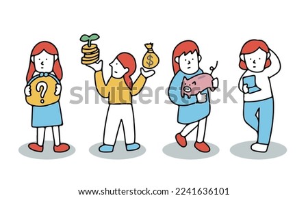 Vector illustration of financial concept. 4 women worrying about money.