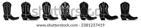 Set of Cowboy Boot Black Color Vector Illustration
