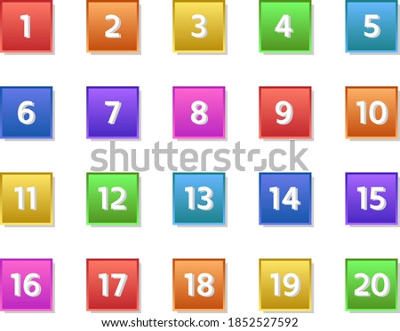 Colorful number icon from 1 to 20. Vector illustration.