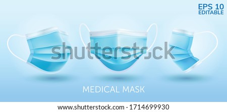 Realistic Three perspective angles blue surgical mask in vector isolated