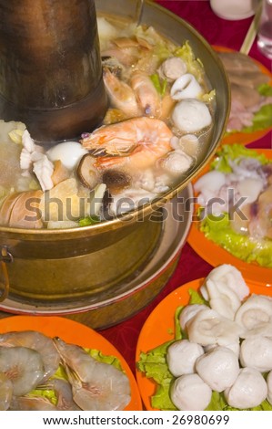 Traditional oriental steamboat popular during Chinese New Year reunion dinners