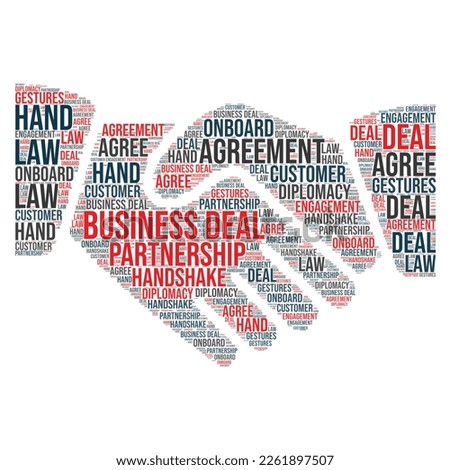 Handshake, Bossiness handshake, deal done, handshake icon word cloud art isolated on white background, Word 