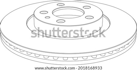Vector illustration of disk brake line art isolated on white