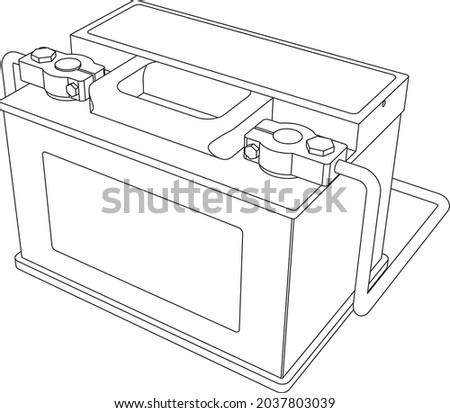 Vector car battery with connected terminals line art illustration