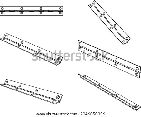 Vector isometric piano continuous door hinge outline illustration