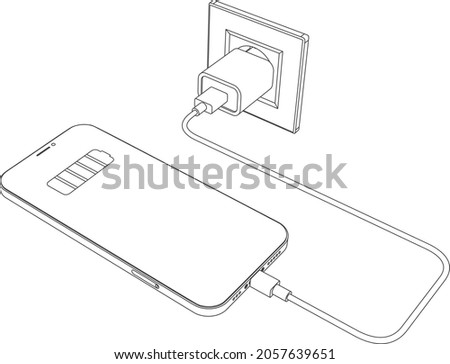 Vector electric wall socket with connected mobile phone charger