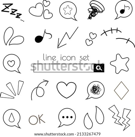 A cute and simple handwritten emoji icon set with black lines.
