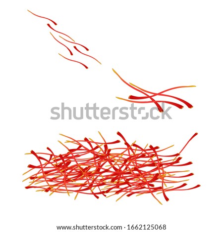 Saffron icon isolated on white background. Dried spice saffron threads. Pile of bright red saffron thread, spice derived from crocus sativus used for seasoning in cooking. Stock vector illustration