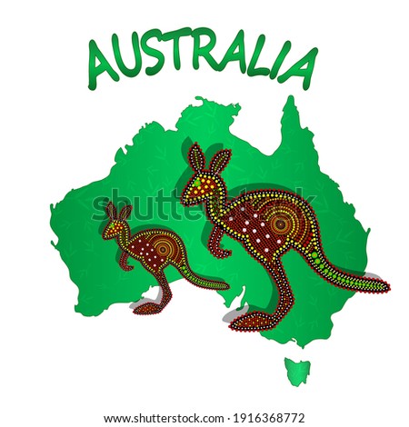 Map of Australia with two kangaroo isolated on white background. Australian continent. Australia Aboriginal day. Naidoc week. Union jack. Reconciliation Day. Travel to australia poster design. Vector