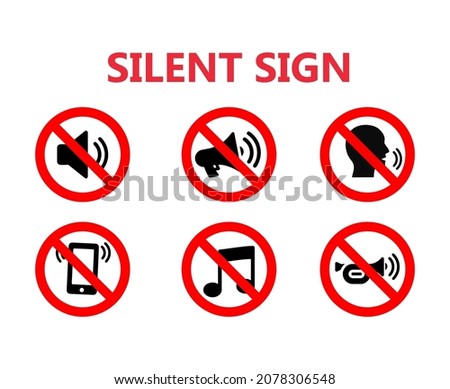 Set silent sign. forbidden to speak. Silent mode set icon. Forbidden sign. Turn off the sound pictogram. Prohibition sign for public places. Vector