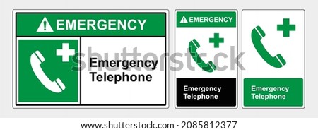 Emergency telephone for first aid. OSHA and ANSI standard sign. eps10