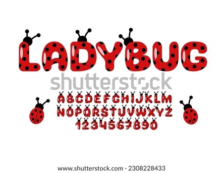 Ladybug Summer Font. Cute Bugs Alphabet. Kids Letters and Numbers.