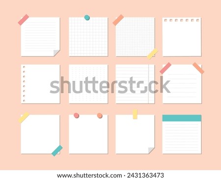 Note Sheets Sticky Collection. Stickers and Reminders for Office, Work or School Theme Design. Notepad Leaflet Collection.